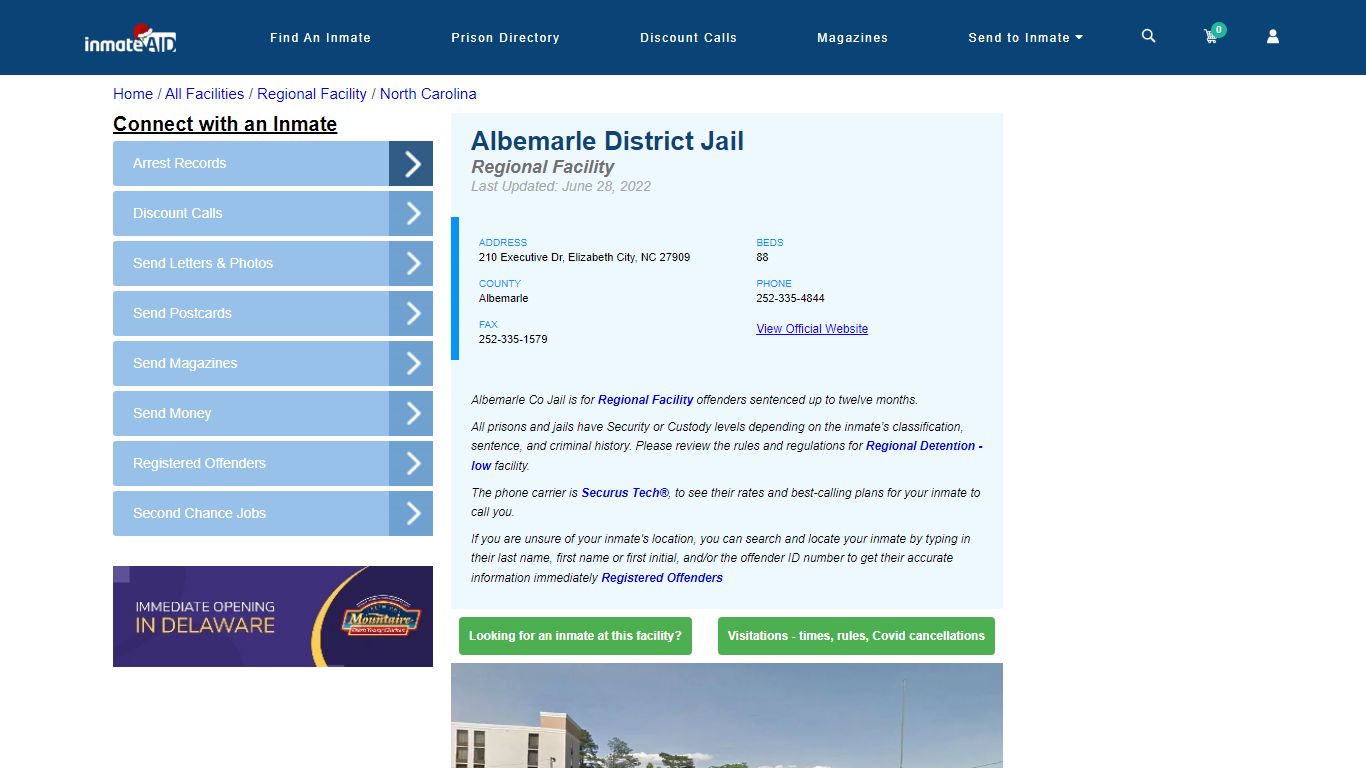 Albemarle District Jail - Inmate Locator | Visits - Elizabeth City, NC